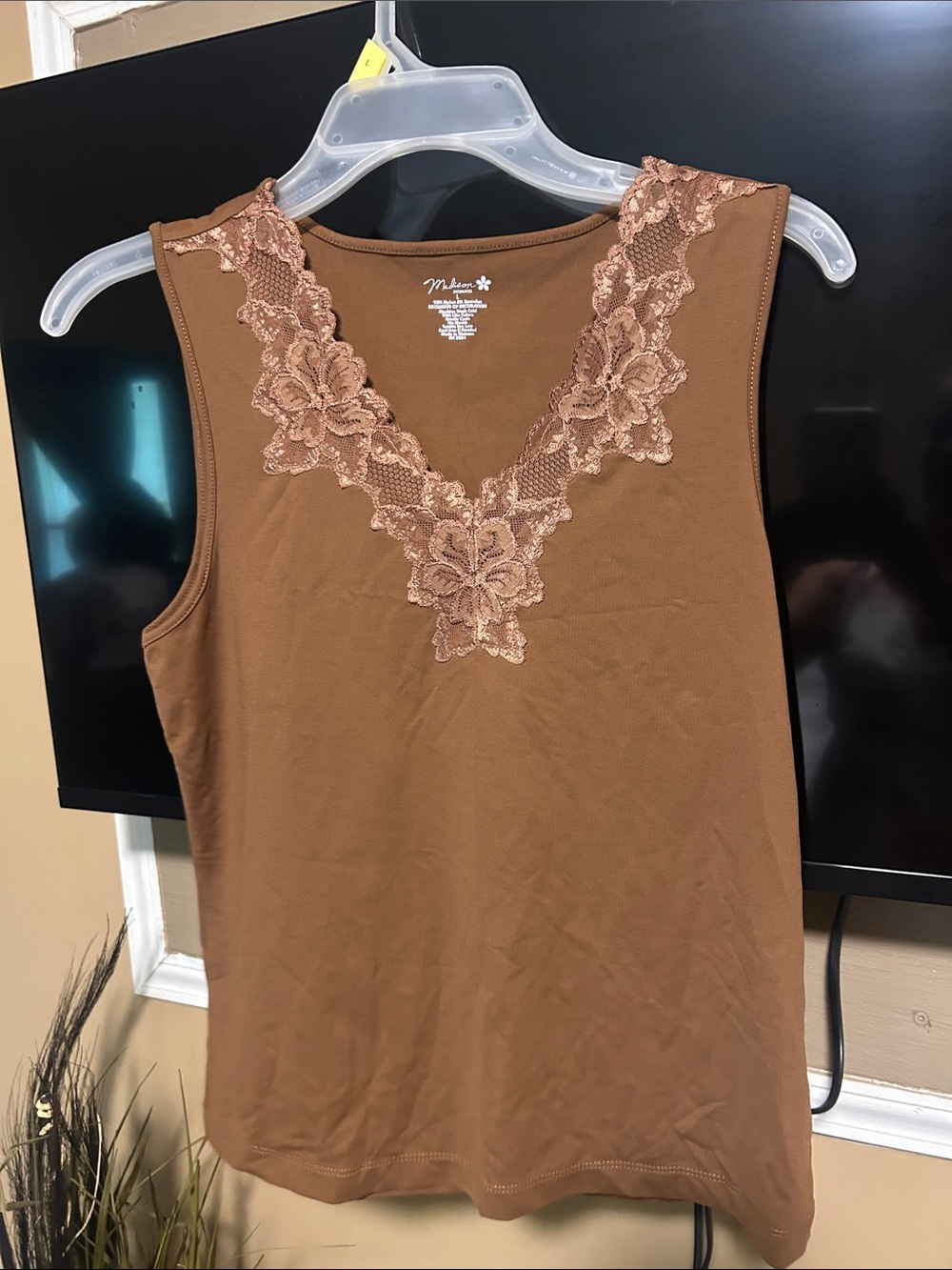 Madison Brown Lace-Trim Tank Top